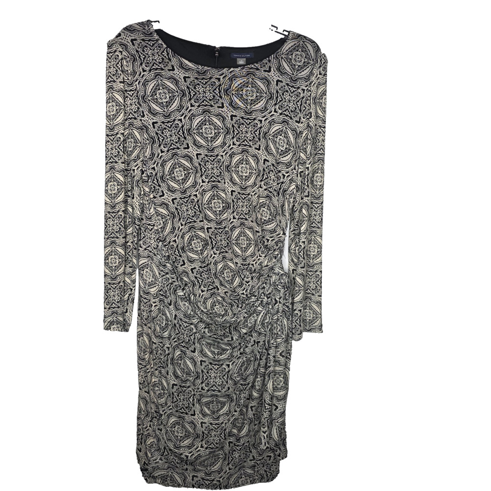 Tommy Hilfiger Womens Size 16 Black Tile-Print Tie-Waist Mesh Dress